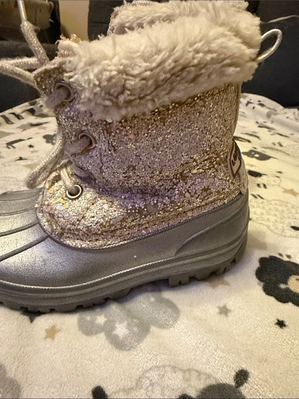 Kids London Fog Glitter Faux-Fur Winter Boots - Silver